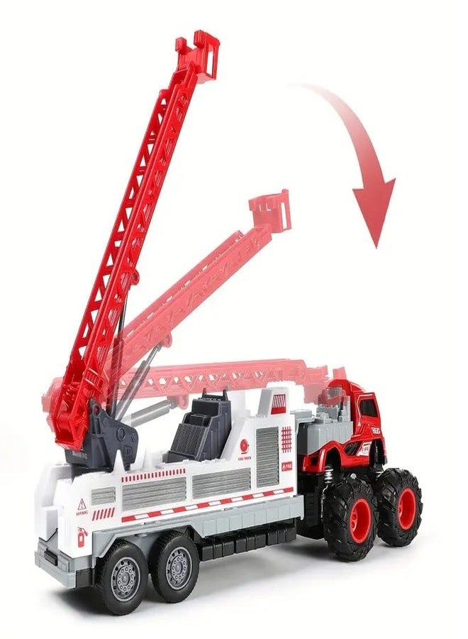 SHIPEASE مجموعة ألعاب شاحنة إطفاء وإنقاذ تعمل بالاحتكاك من SHIPEASE مع سلم دوار، نموذج من سبيكة مصبوبة، ألعاب شاحنة إطفاء وإنقاذ للأطفال، هدية للأولاد والبنات، مركبة سحب للخلف (متعددة الألوان، عبوة من قطعة واحدة) - Image 5